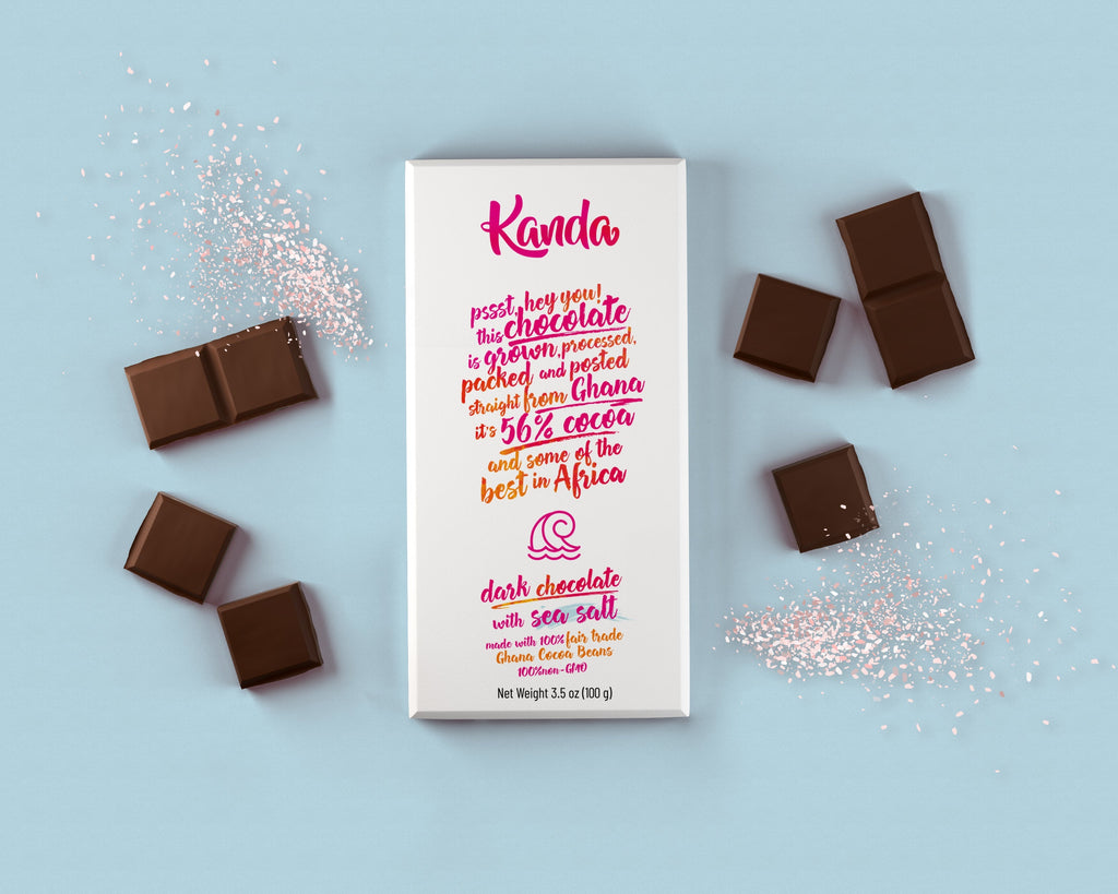 Kanda 56% Ghana Cocoa Dark Sea Salt Chocolate Bar of 100g [2 Trio Packs]