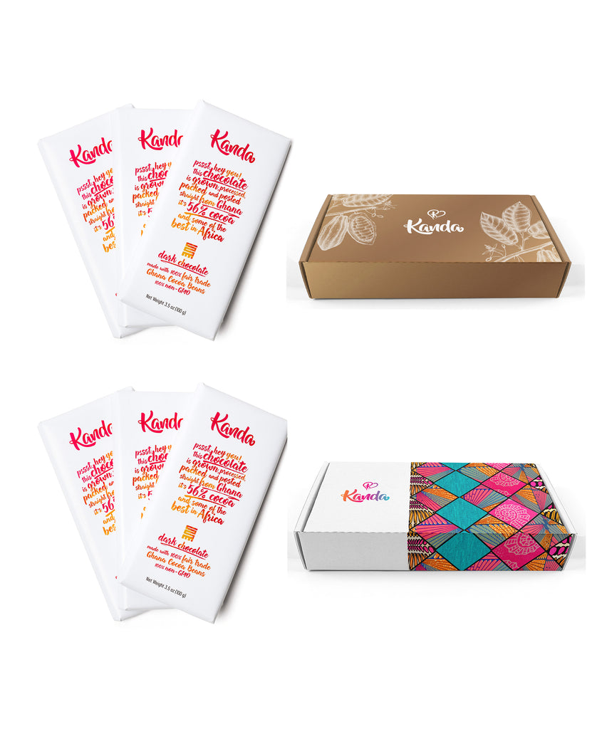 Dark Chocolate + 6 Bars + 1 African Print Box + 1 Cocoa Print Box