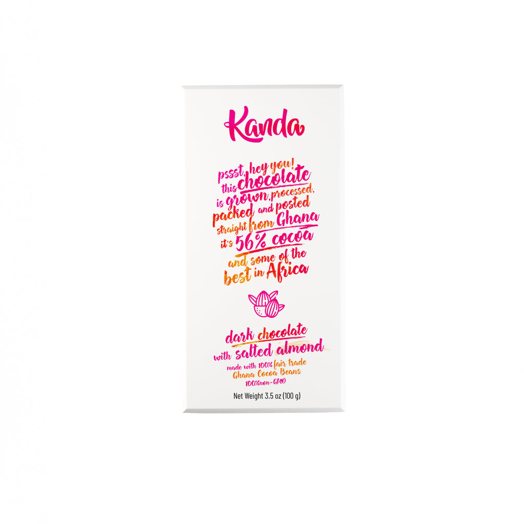 Kanda 56% Ghana Cocoa Dark Salted Almond Chocolate Bar of 100g [2 Trio Packs]