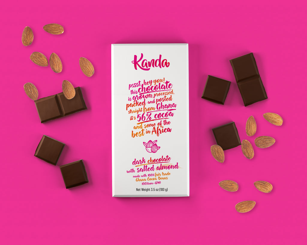 Kanda 56% Ghana Cocoa Dark Salted Almond Chocolate Bar of 100g [2 Trio Packs]